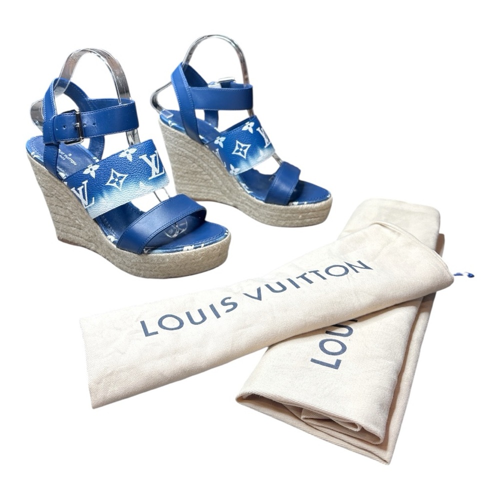 Louis Vuitton Starboard Escale Monogram Wedge Sandals LV Blue EU 38.5 US 8.5